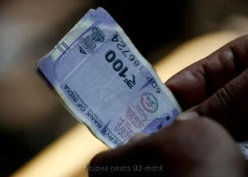 Rupee nears 93-mark